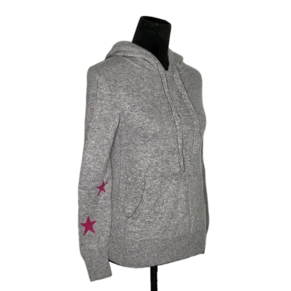 Chelsea & Theodore 100% Cashmere Hoodie Sweater Gray Pink Star Sleeve S/P - Picture 2 of 8